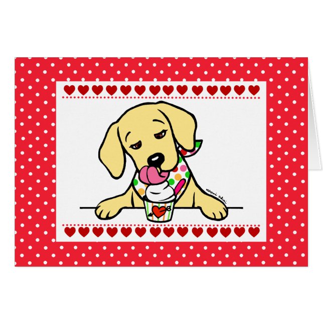 Yellow Lab Puppy Ice Cream Cartoon (Front Horizontal)