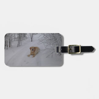 Yellow Lab Relaxing in Fresh Winter Snow Luggage Tag