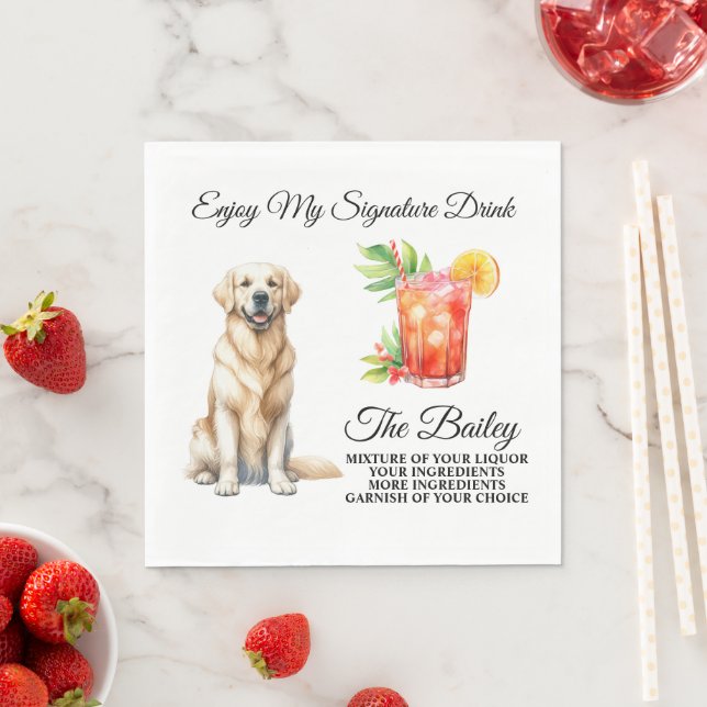 Yellow Lab Signature Drink Wedding Pet Napkin (Insitu)
