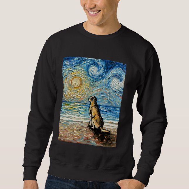 Yellow Lab Starry Night Beach Sunset Labrador Dog  Sweatshirt (Front)