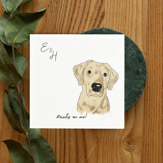 Yellow Lab watercolor Wedding Cocktail Napkins (Creator Uploaded)