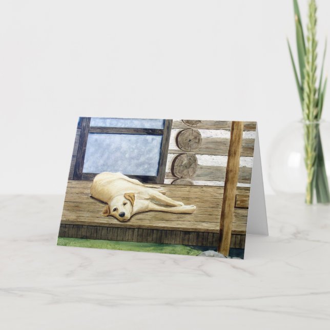 Yellow Lab with Cabin Blank Greeting Card (Front)