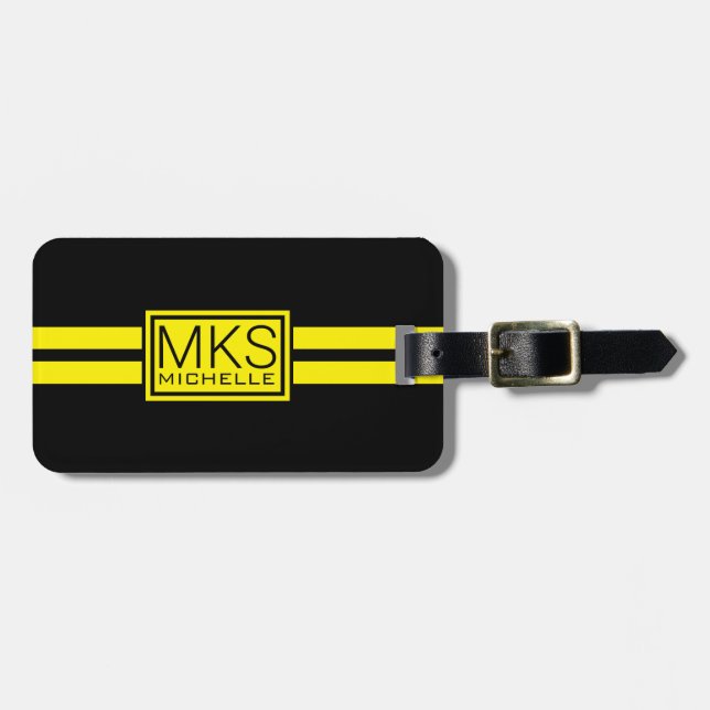 Yellow Label Black RS Monogrammed Luggage Tag (Front Horizontal)