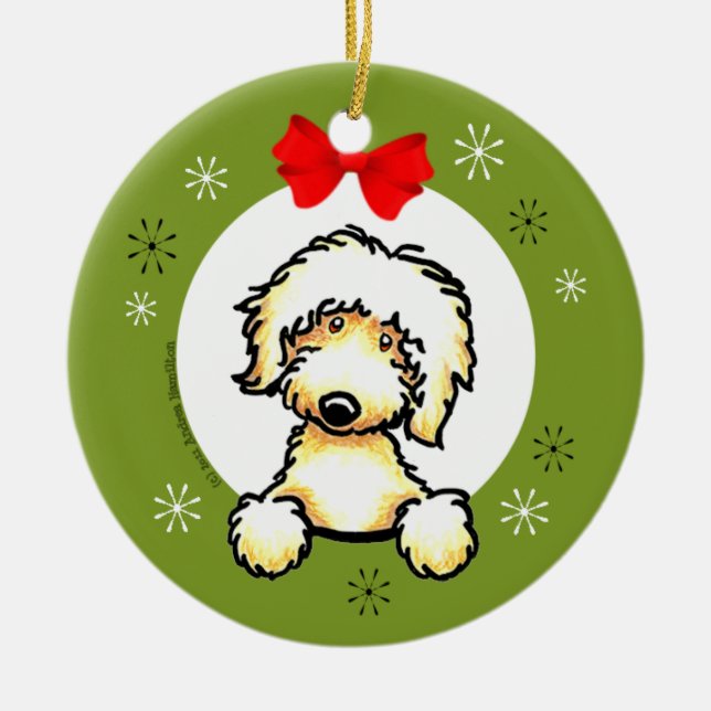 Yellow Labradoodle Christmas Classic Ceramic Tree Decoration (Front)