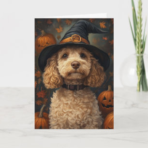 Yellow Labradoodle Halloween Holiday Card
