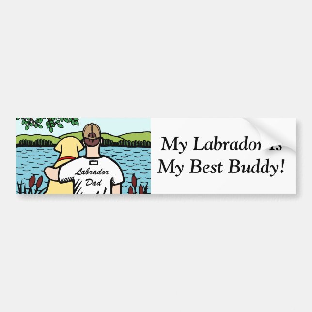 Yellow Labrador and Dad Lake View 2 Bumper Sticker (Front)