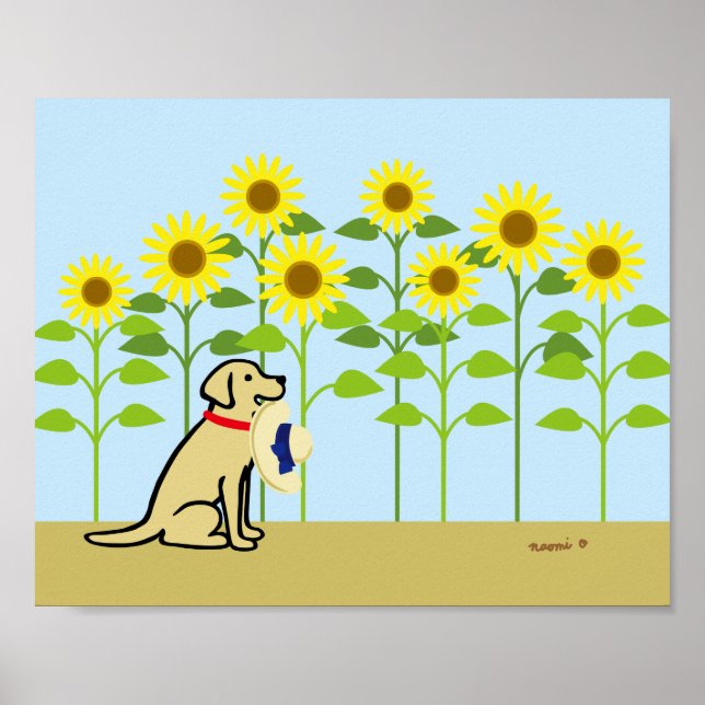 Yellow Labrador and Sunflowers Summer Poster (Front)