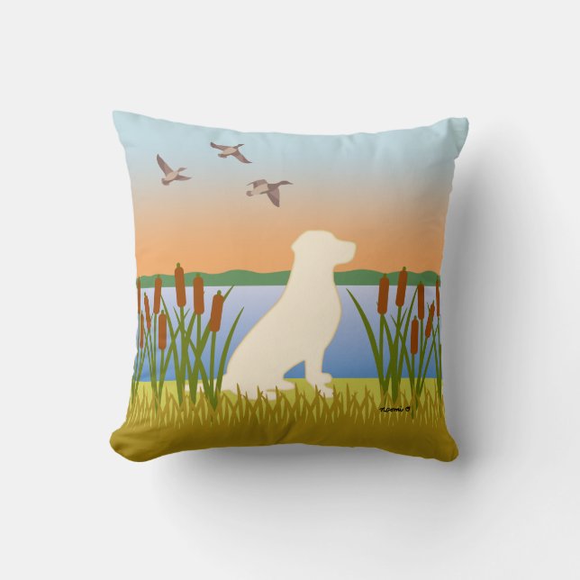 Yellow Labrador Bird Dog Sunset Cushion (Front)