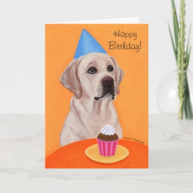 Yellow Labrador Birthday  Cupcake Painting Card (Front)