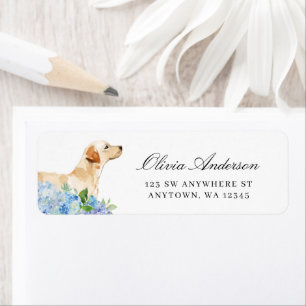 Yellow Labrador Blue Hydrangea Return Address