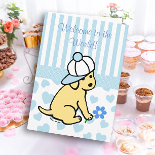 Yellow Labrador Blue New Baby Boy Congratulations Card