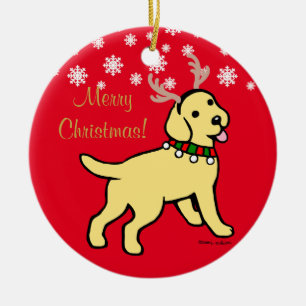 Yellow Labrador Christmas Antlers Ceramic Tree Decoration