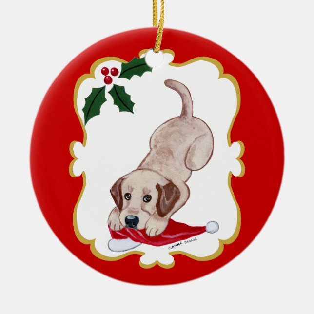 Yellow Labrador Christmas Ceramic Tree Decoration (Front)