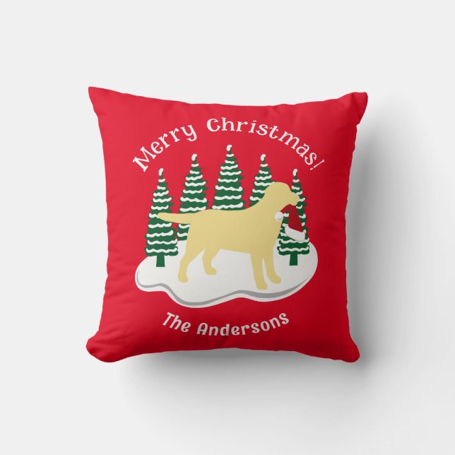 Yellow Labrador Christmas Evergreen Cushion (Front)