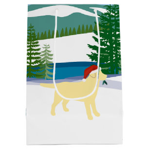Yellow Labrador Christmas Winter View Medium Gift Bag