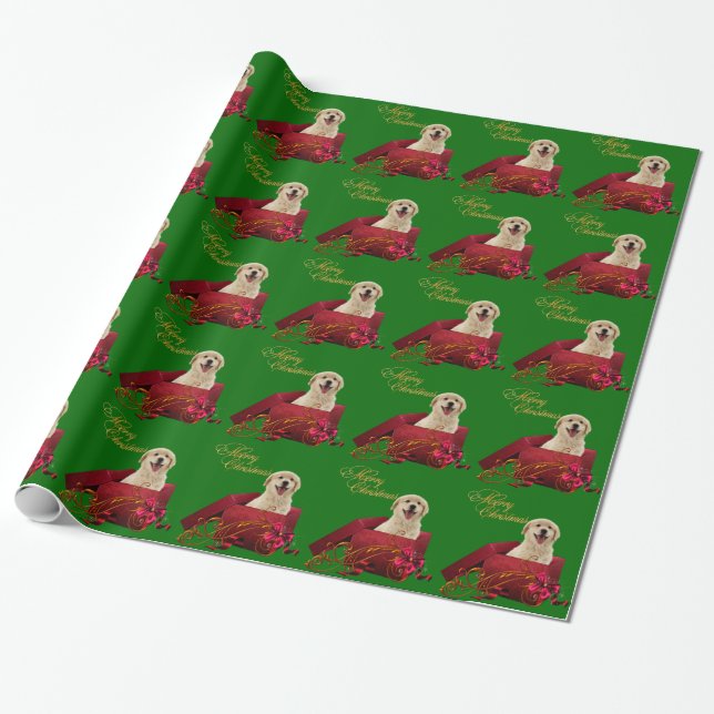 Yellow Labrador Christmas Wrapping Paper (Unrolled)