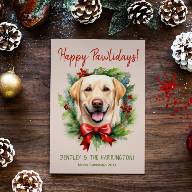 Yellow Labrador Dog Christmas Happy Pawlidays Holiday Card (Creator Uploaded)