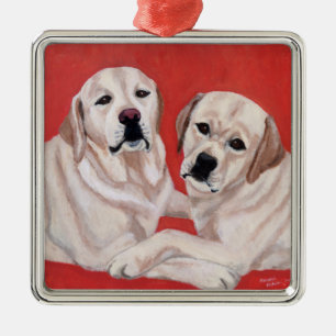 Yellow Labrador Duo Painting Metal Tree Decoration
