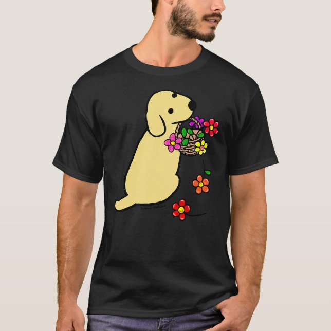 Yellow Labrador Flower Basket T-Shirt (Front)