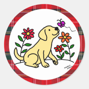 Yellow  Labrador & Green with Heart Classic Round Sticker