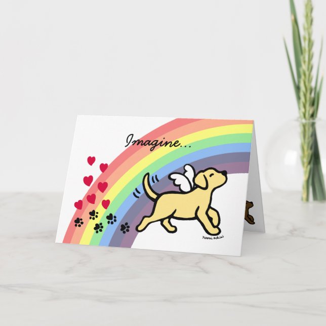 Yellow Labrador Hearts Rainbow Bridge Card (Front)