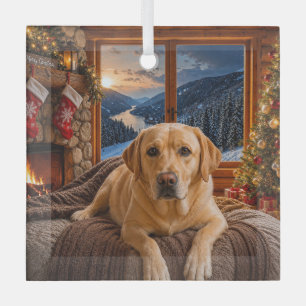 Yellow Labrador Holiday Glass Tree Decoration