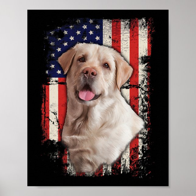 Yellow Labrador Labs Patriotic American Flag Dog 4 Poster (Front)