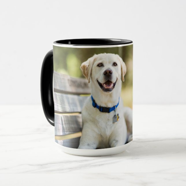 Yellow Labrador Lays On Bench Mug (Front Left)