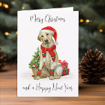 Yellow Labrador Merry Christmas Festive Santa Dog Holiday Card<br><div class="desc">Send christmas greetings this holiday season with this Merry Christmas yellow labrador retriever santa dog holiday card, and matching decor. This yellow labrador retriever holiday card features a watercolor dog in a santa hat and tree. Personalise with message and family name . This yellow labrador retriever christmas card will be...</div>