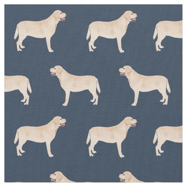 Yellow Labrador navy blue Fabric (Close Up)