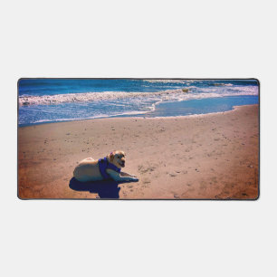 Yellow Labrador on a Sandy Beach Cool Desk Mat