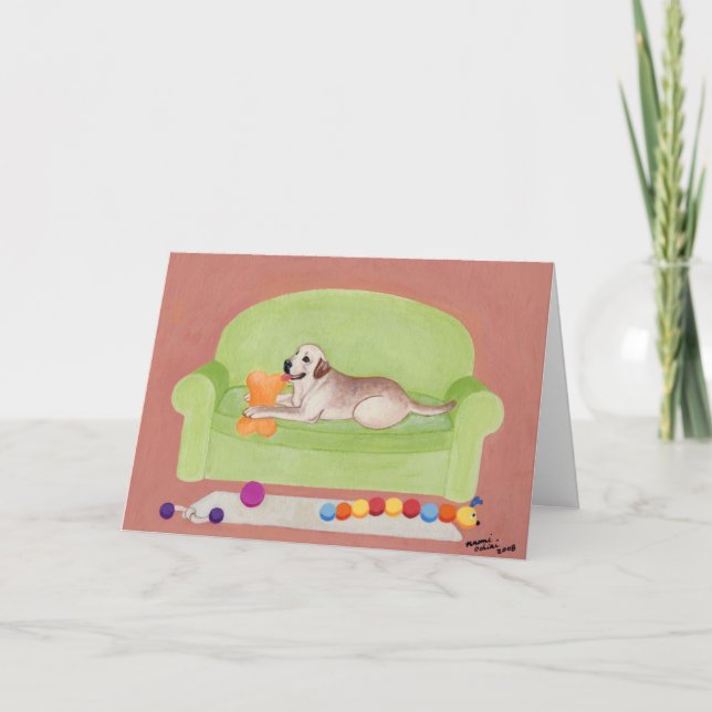 Yellow Labrador on the green couch Card (Front)