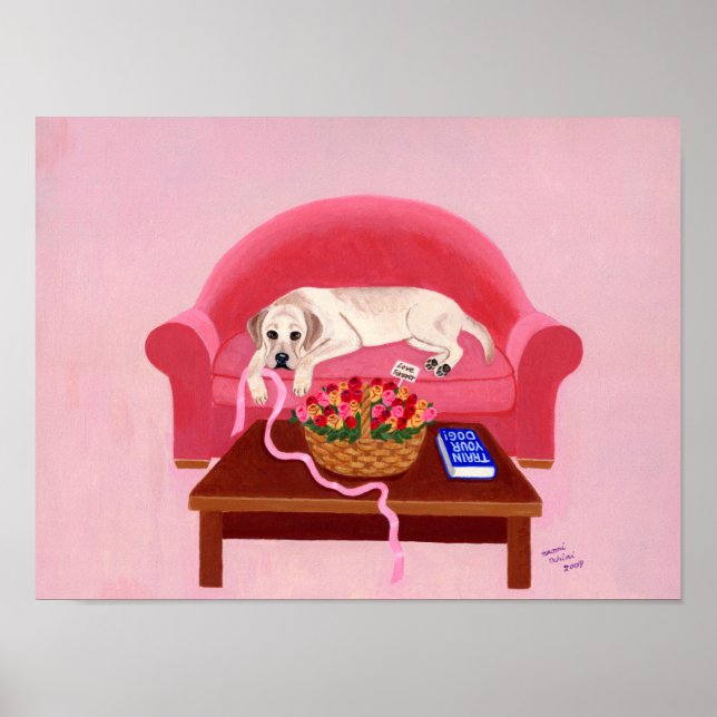 Yellow Labrador on the Pink Couch Artwork Poster (Front)