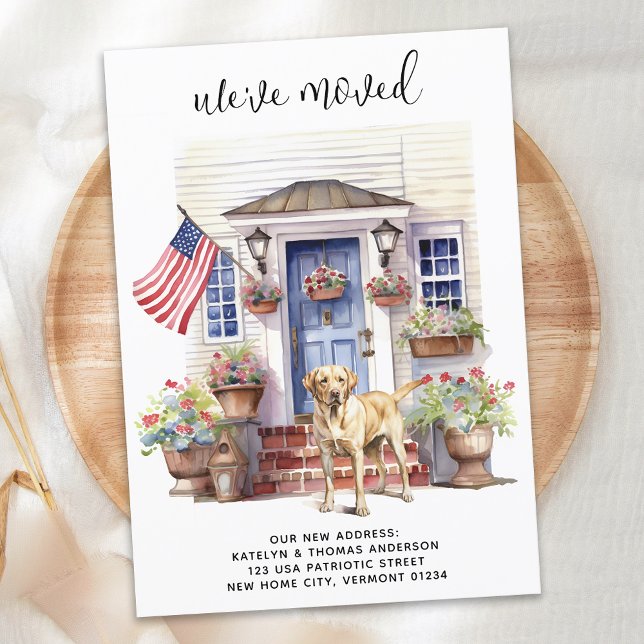 Yellow Labrador Patriotic Personalised Dog Moving Announcement (Creator Uploaded)