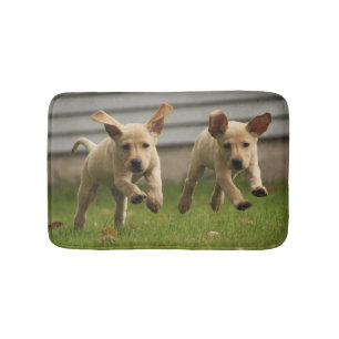 Yellow Labrador Puppies Running Bath Mat
