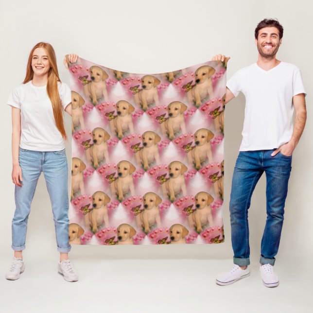 Yellow Labrador Puppy Butterfly Animal Pattern Fleece Blanket (In Situ)