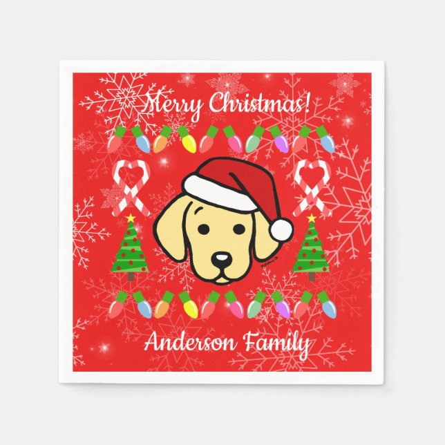 Yellow Labrador Puppy Christmas Pattern Napkin (Front)