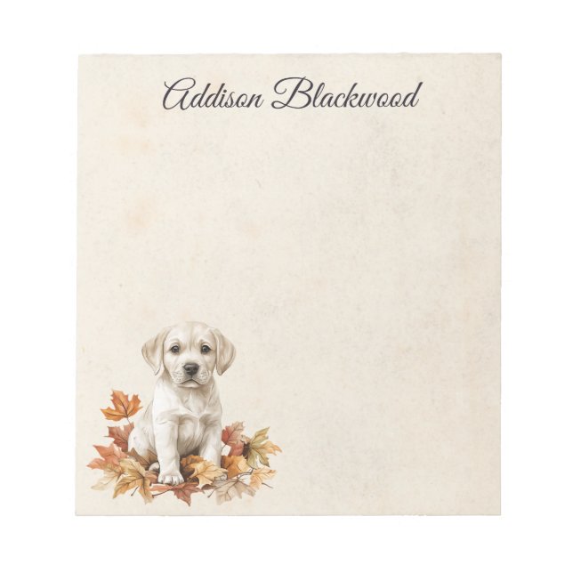 Yellow Labrador Puppy Fall Leaves Personalised Notepad (Front)
