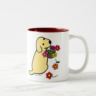 Yellow Labrador Puppy Flower Basket Cartoon Two-Tone Coffee Mug