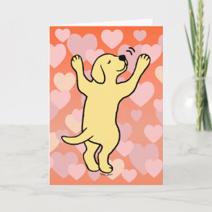 Yellow Labrador Puppy Hug Cartoon Hearts Card
