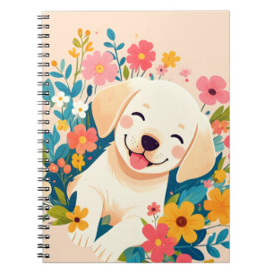 yellow labrador puppy in the middle of flowers notebook
