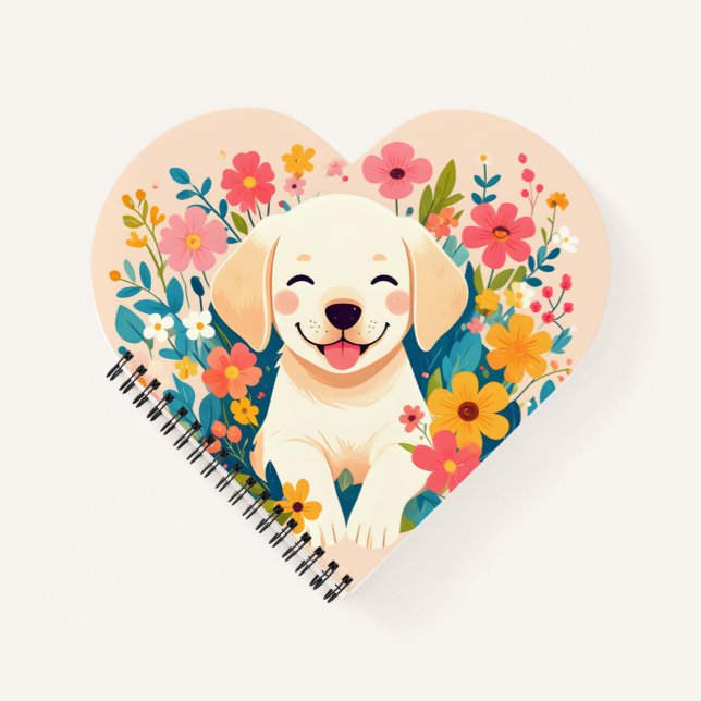 yellow labrador puppy in the middle of flowers notebook (Front)
