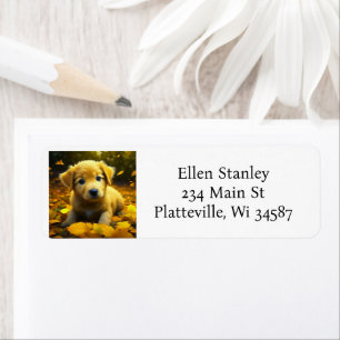 Yellow Labrador Puppy Playing in Fall Leaves