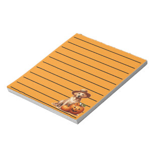 Yellow Labrador Puppy Wearing Hat with Pumpkins Notepad