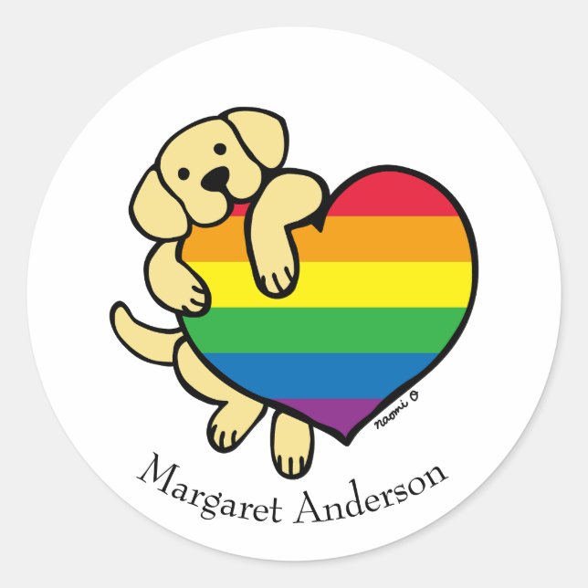 Yellow Labrador Rainbow Pride Classic Round Sticker (Front)