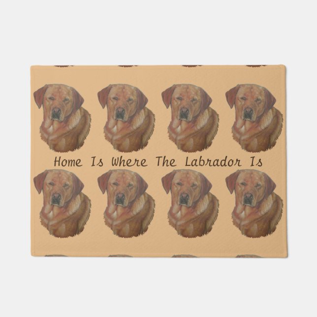 yellow labrador retreiver dog portrait fun slogan doormat (Front)