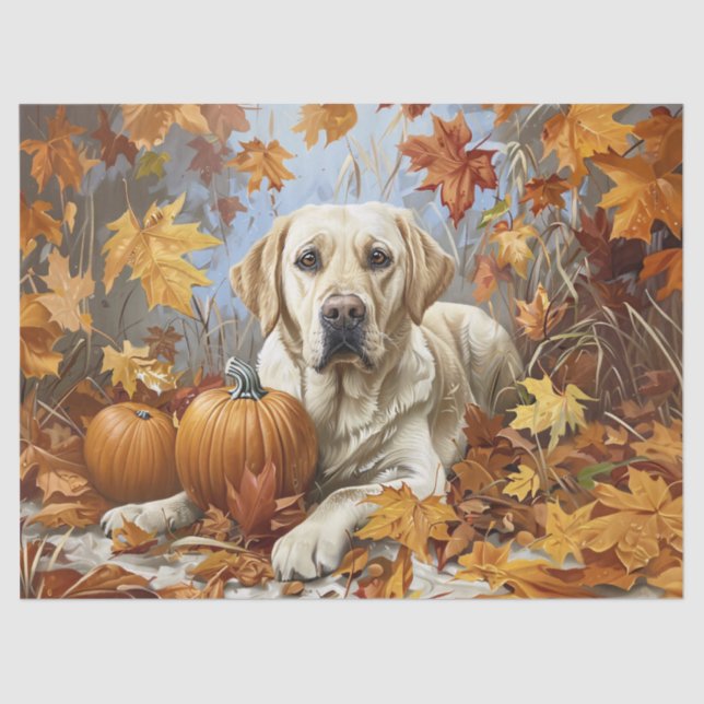 Yellow Labrador Retriever Autumn Decoupage Tissue Paper (Front)