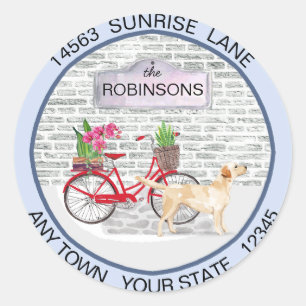 Yellow Labrador Retriever Bicycle Address Moving   Classic Round Sticker