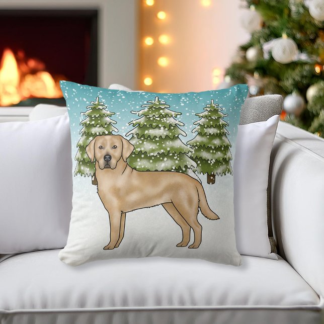 Yellow Labrador Retriever Blue Snow Winter Forest Cushion (Creator Uploaded)