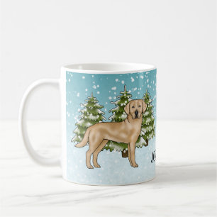 Yellow Labrador Retriever Blue Winter Custom Name Coffee Mug